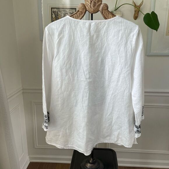 Chico’s Linen Blend Moss Green Floral Applique Tunic Top 2 12 M - Picture 7 of 7